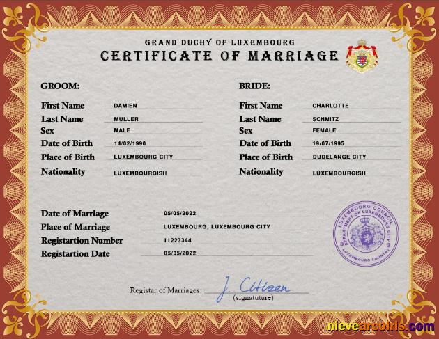 Luxembourg marriage certificate